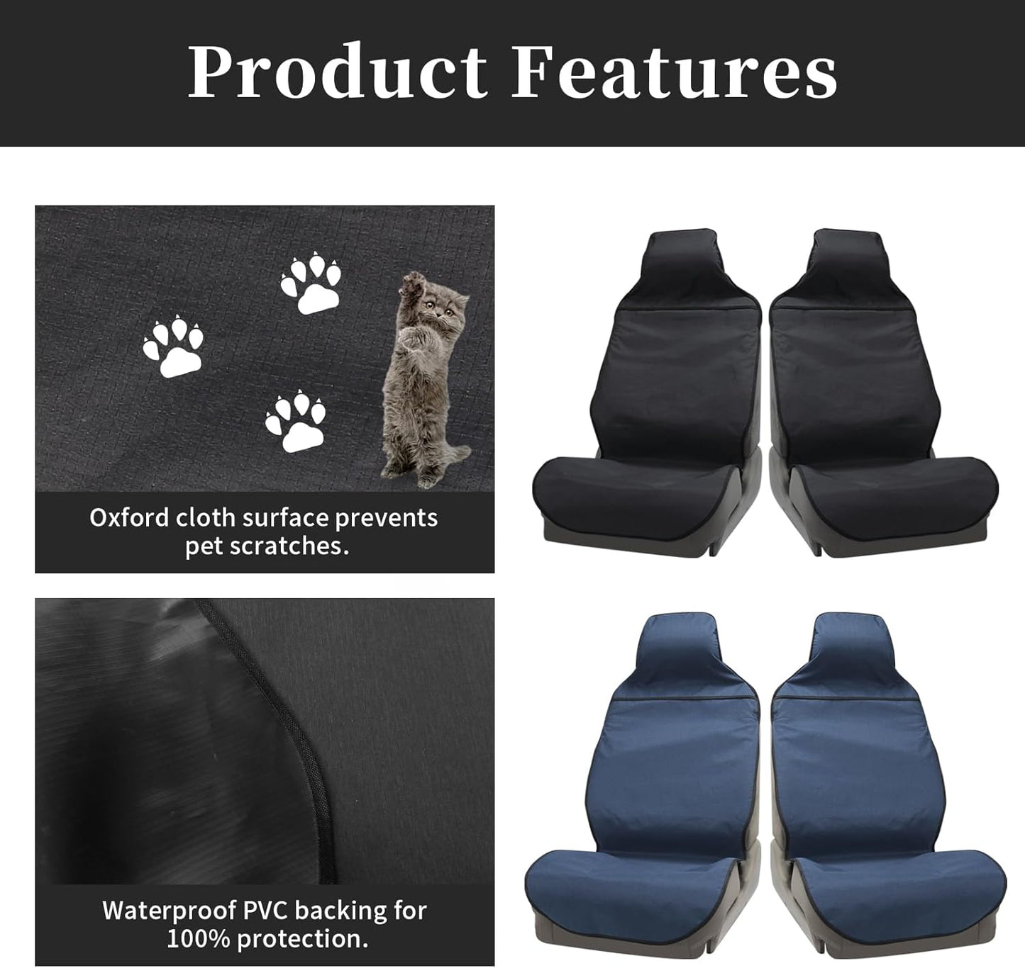 Black and Blue 2-Piece Car Seat Covers — Stylish Protection with Comfort and Durability