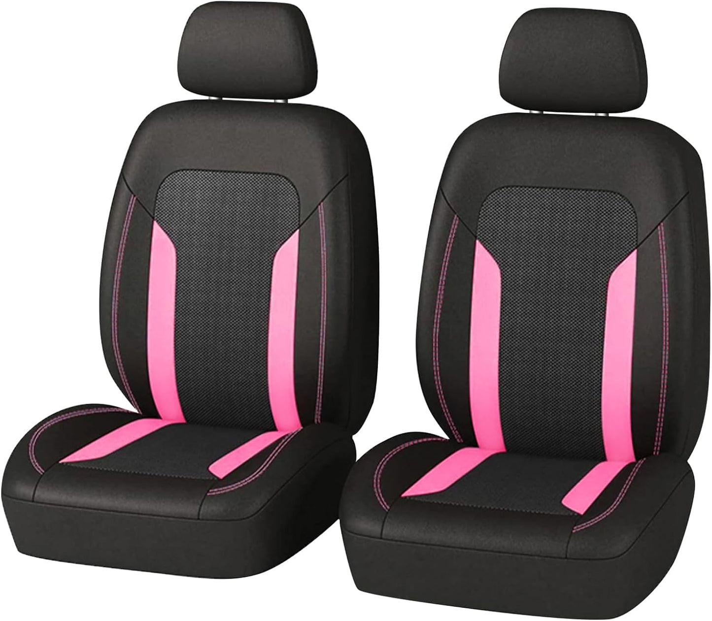 Pink Stitching Car Seat Covers with Headrest (Set of 2) — Stylish & Protective Design