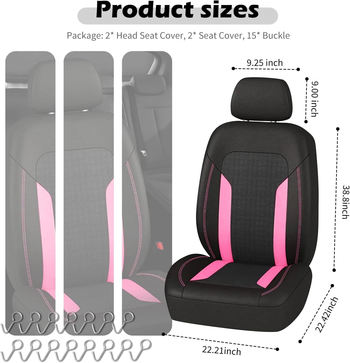 Pink Stitching Car Seat Covers with Headrest (Set of 2) — Stylish & Protective Design