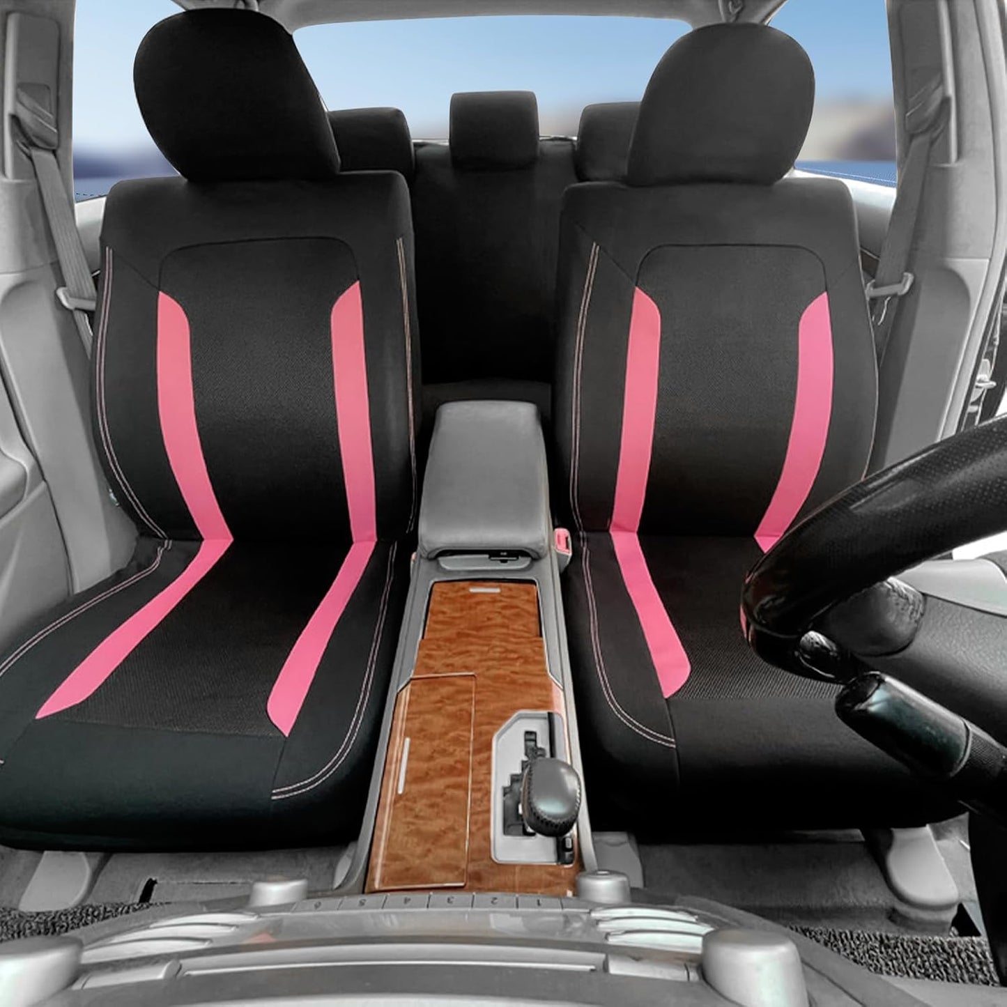 Pink Stitching Car Seat Covers with Headrest (Set of 2) — Stylish & Protective Design