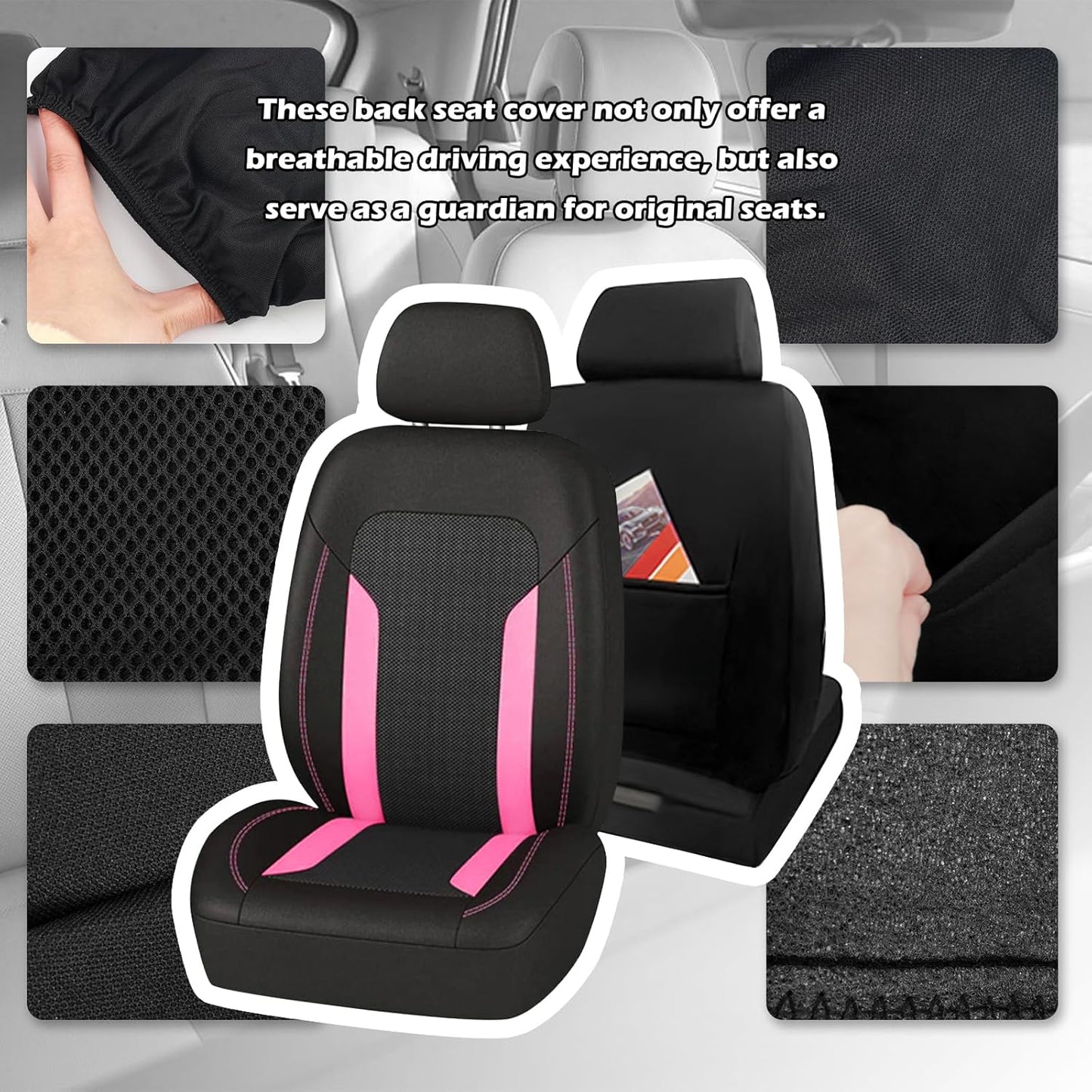 Pink Stitching Car Seat Covers with Headrest (Set of 2) — Stylish & Protective Design